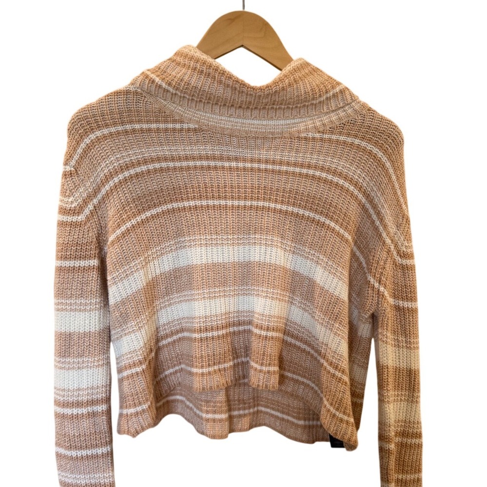 URBAN OUTFITTERS Women's Striped Cropped Turtleneck Sweater M Beige White Knit